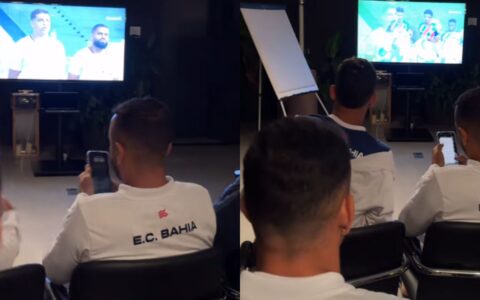 Imagem do post Da Espanha, elenco principal do Bahia assiste estreia dos ‘Pivetes de Aço’ no Baianão