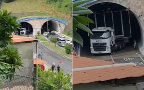 Imagem do post Vídeo: Trio fica preso na saída de túnel na Av. Centenário