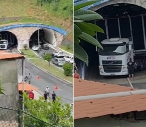 Imagem do post Vídeo: Trio fica preso na saída de túnel na Av. Centenário
