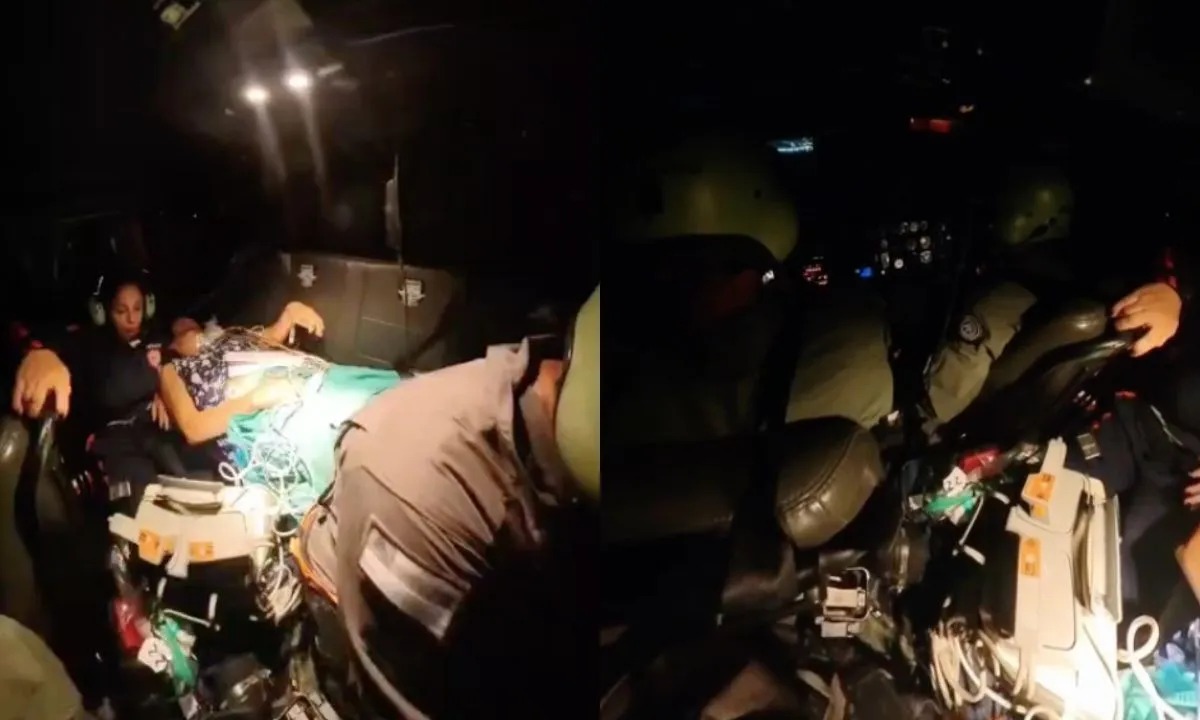 Helicóptero da PM realiza resgate de idosa em Vera Cruz