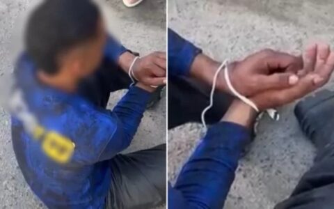 Imagem do post Com mãos amarradas: Suspeito de assalto é pego pela população