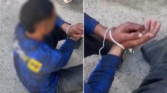 Com mãos amarradas: Suspeito de assalto é pego pela população