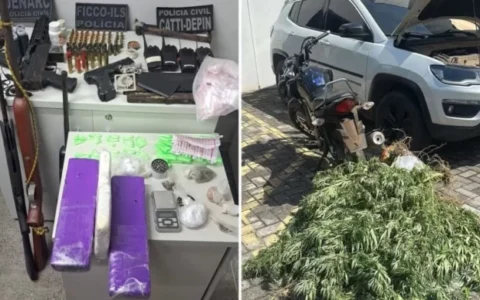 Imagem do post Polícia apreende submetralhadoras, espingardas, pistola, revólver e drogas