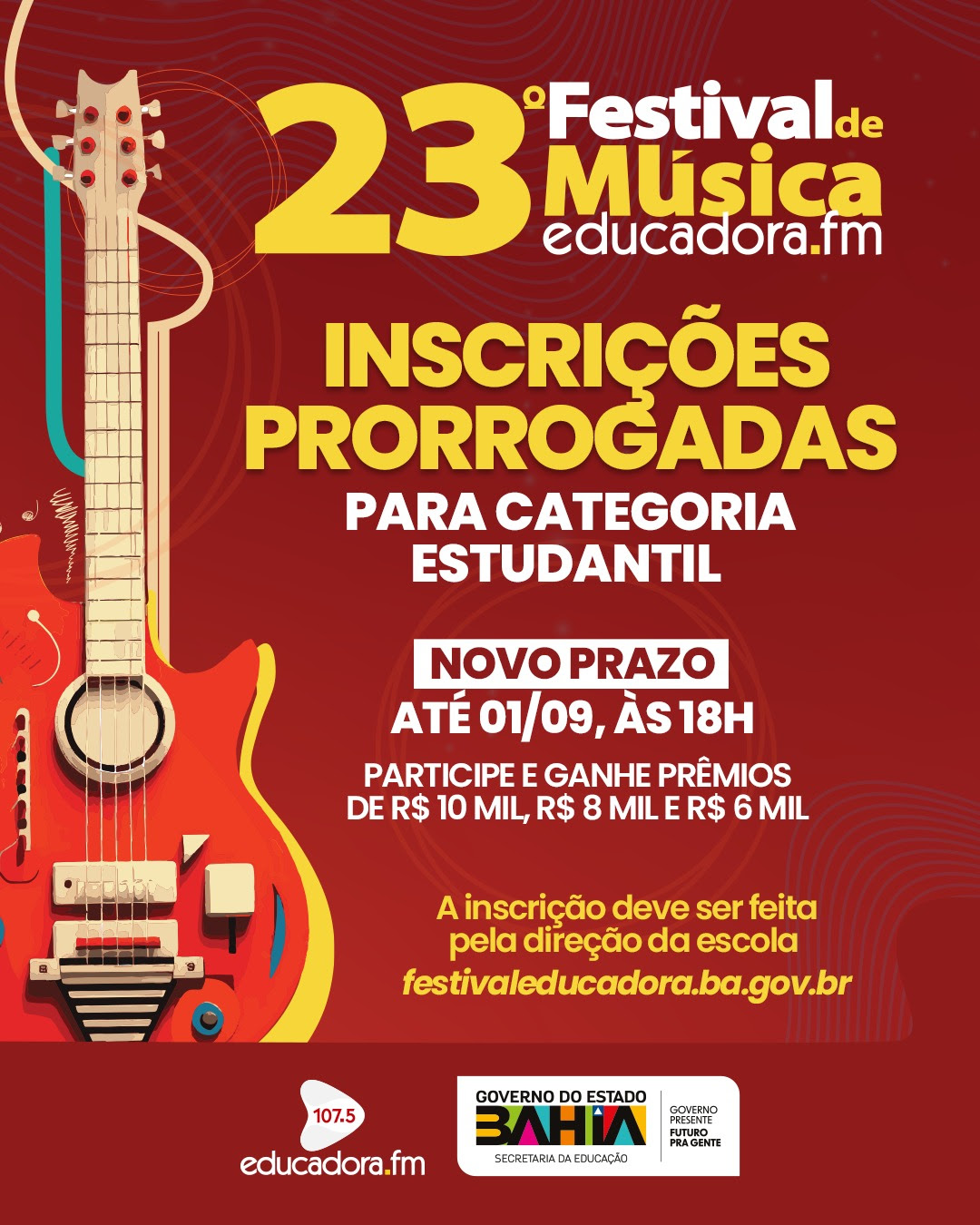 Festival de Música tem inscrições prorrogadas para estudantes da Rede Pública do Estado