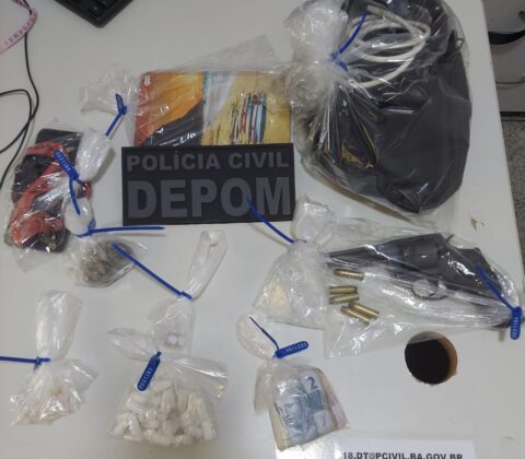 Imagem do post Homem é preso com drogas, arma e caderno do tráfico