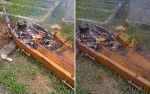 Imagem do post Caixão de homem ligado ao CV é incendiado por facção rival