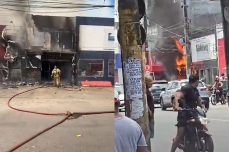 Incêndio em loja se espalha e atinge outros estabelecimentos no Caminho de Areia