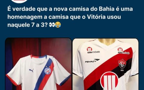 Imagem do post Homenagem ou cópia? Nova camisa do Bahia vira alvo de provocação e resgata fantasma do 7×3 de 2013