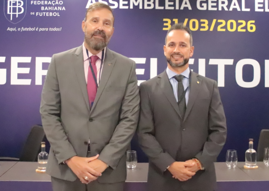 Imagem do post Ricardo Lima e Manfredo Lessa são reeleitos por aclamação e seguem à frente da Federação Bahiana de Futebol até 2031.
