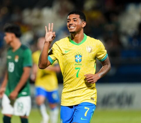 Imagem do post Joia do Bahia marca três e Brasil goleia na estreia