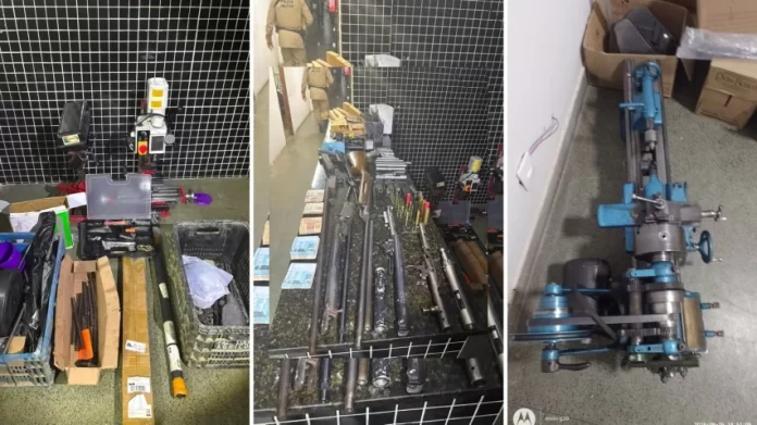 PM encontra oficina clandestina de armas e apreende pistola, peças e munições