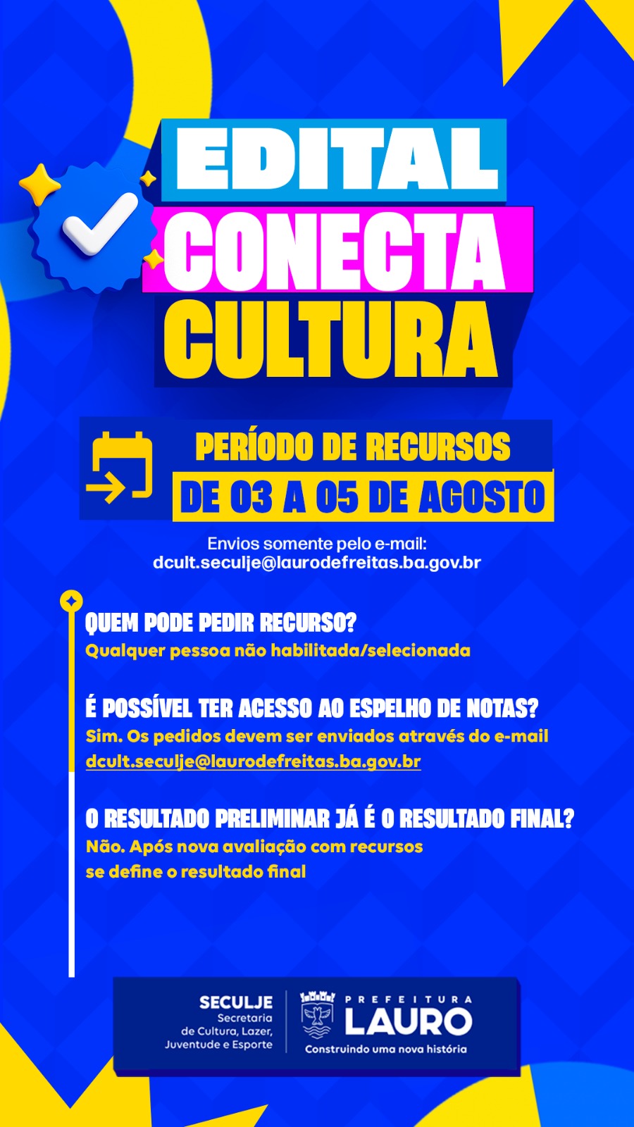 Lauro de Freitas divulga resultado preliminar do edital Conecta Cultura da PNAB