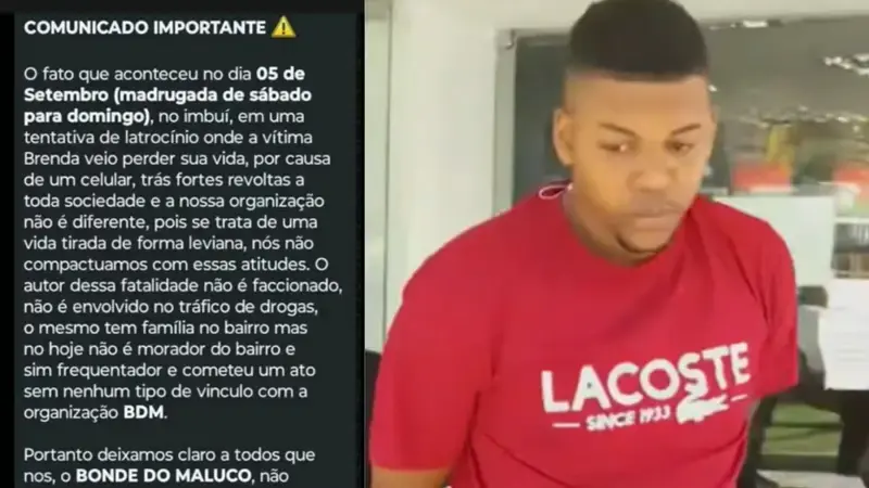 BDM nega ligação com acusado de matar Brenda Nicole e diz não compactuar com crime
