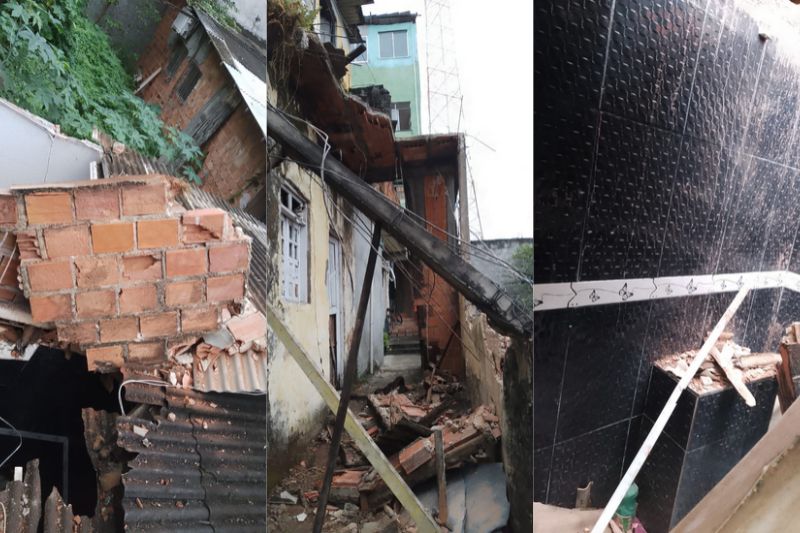 Em meio a tempo instável, imóvel desaba parcialmente em Salvador